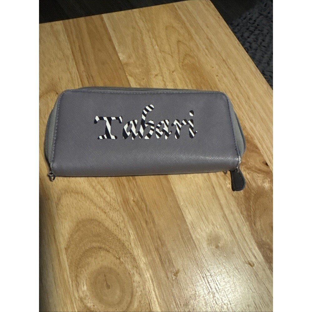 Tahari Wallet RFID PROTECTION Double Zipper Wristlet Strap Gray Non Leather